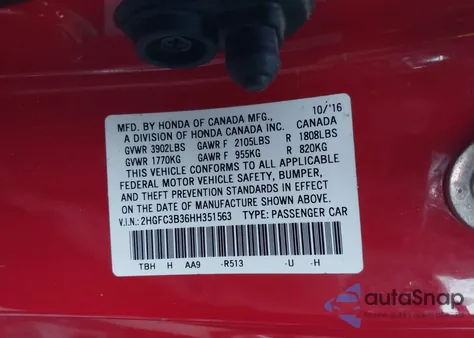 2017 Honda Civic Ex-T from USA, damaged, VIN 2HGFC3B36HH351563